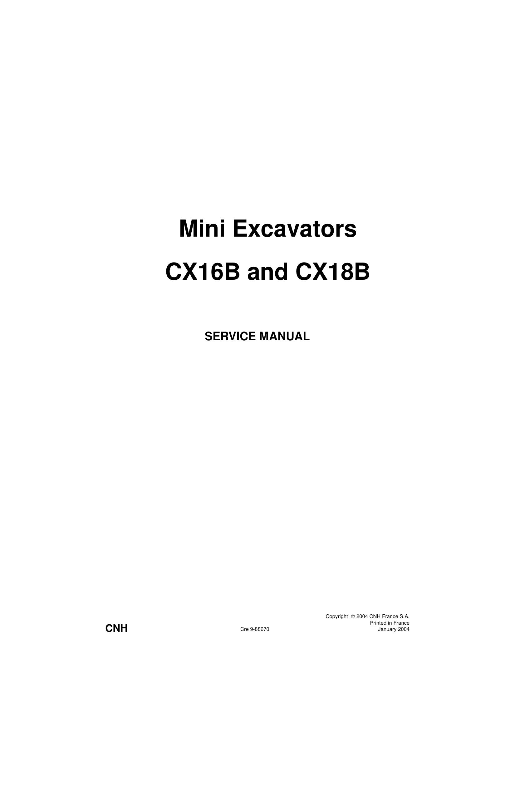 Mini Excavators CX16B and CX18B SERVICE MANUAL